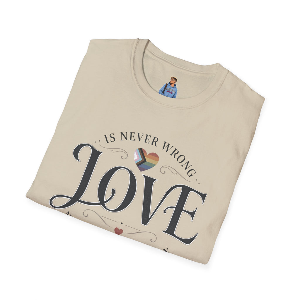Love Is Never Wrong T-Shirt — LGBTQ+ Pride Heart Tee