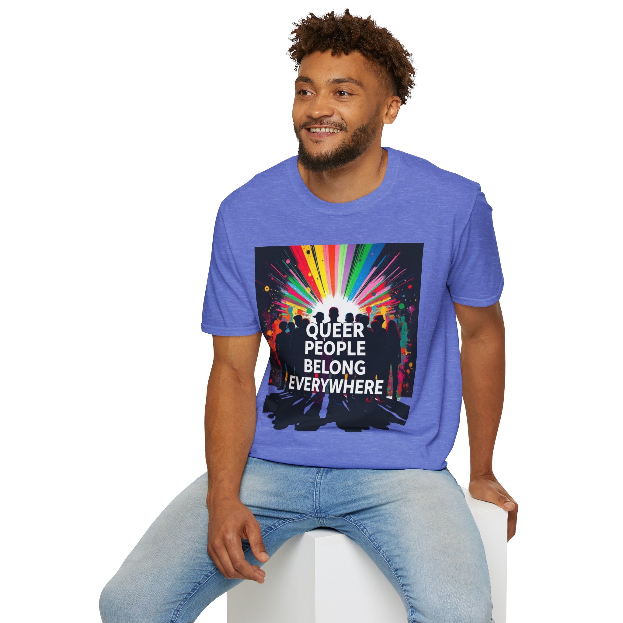 Unisex Softstyle T-Shirt - 'Queer People Belong Everywhere' Pride Graphic Tee