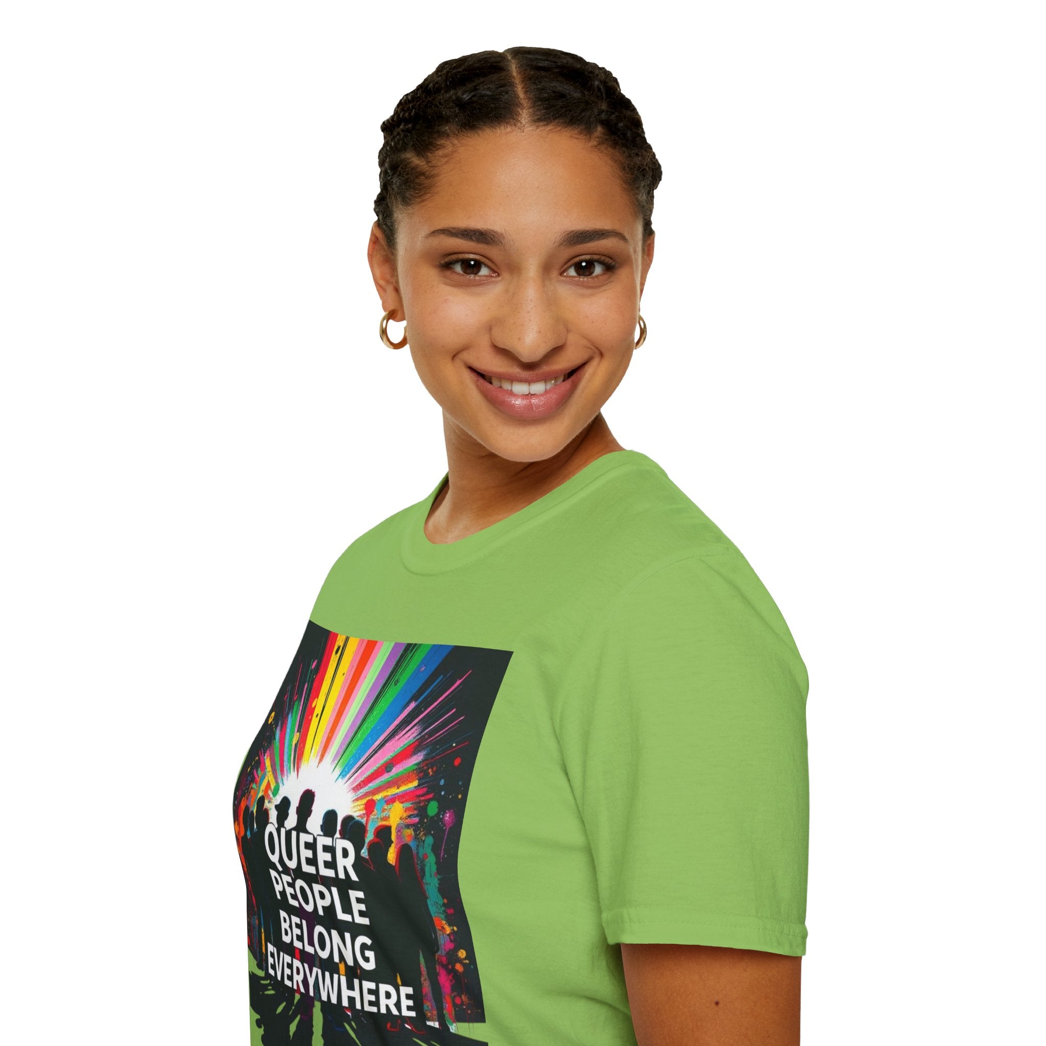 Unisex Softstyle T-Shirt - 'Queer People Belong Everywhere' Pride Graphic Tee