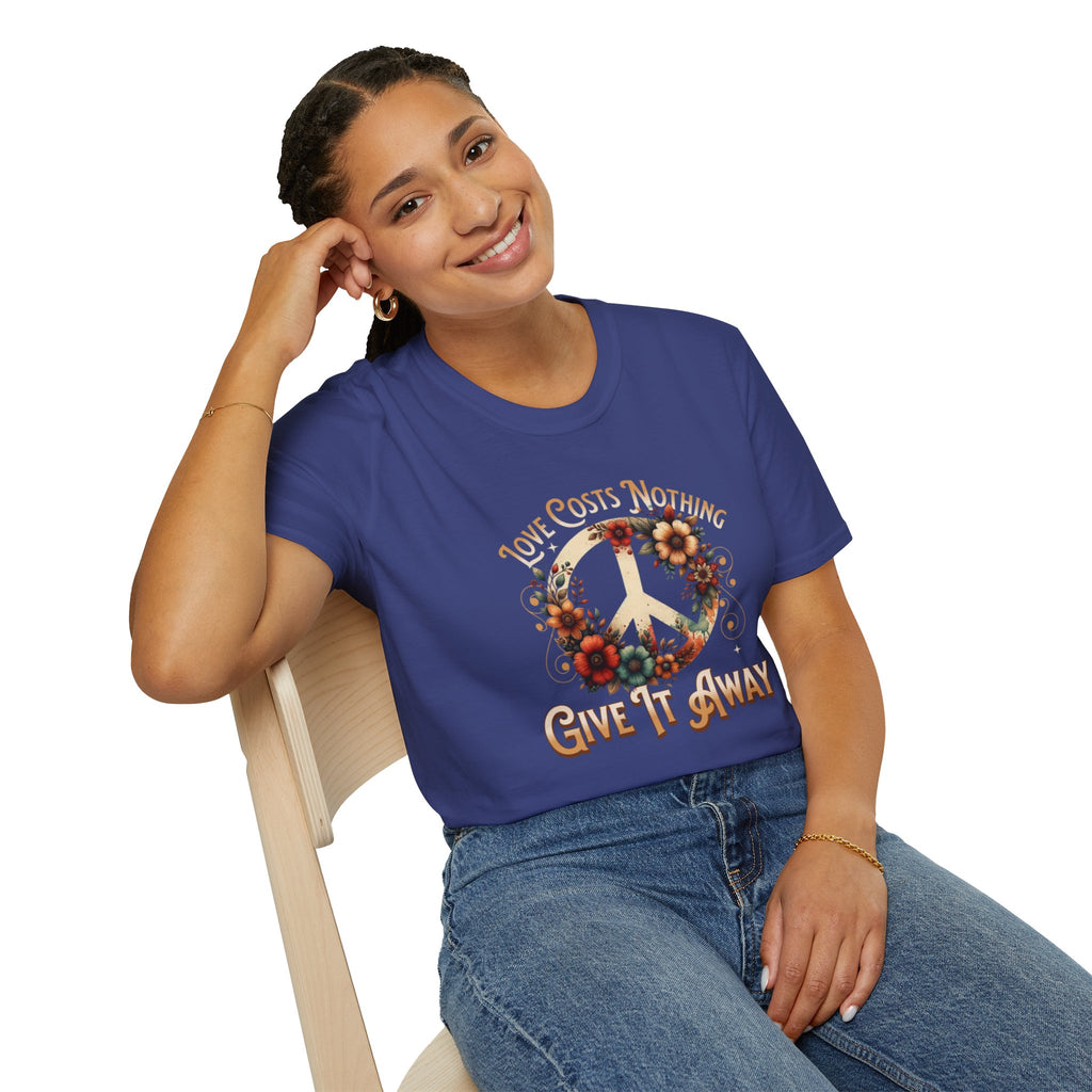 Unisex Softstyle T-Shirt - Love Costs Nothing, Give It Away Floral Peace Design