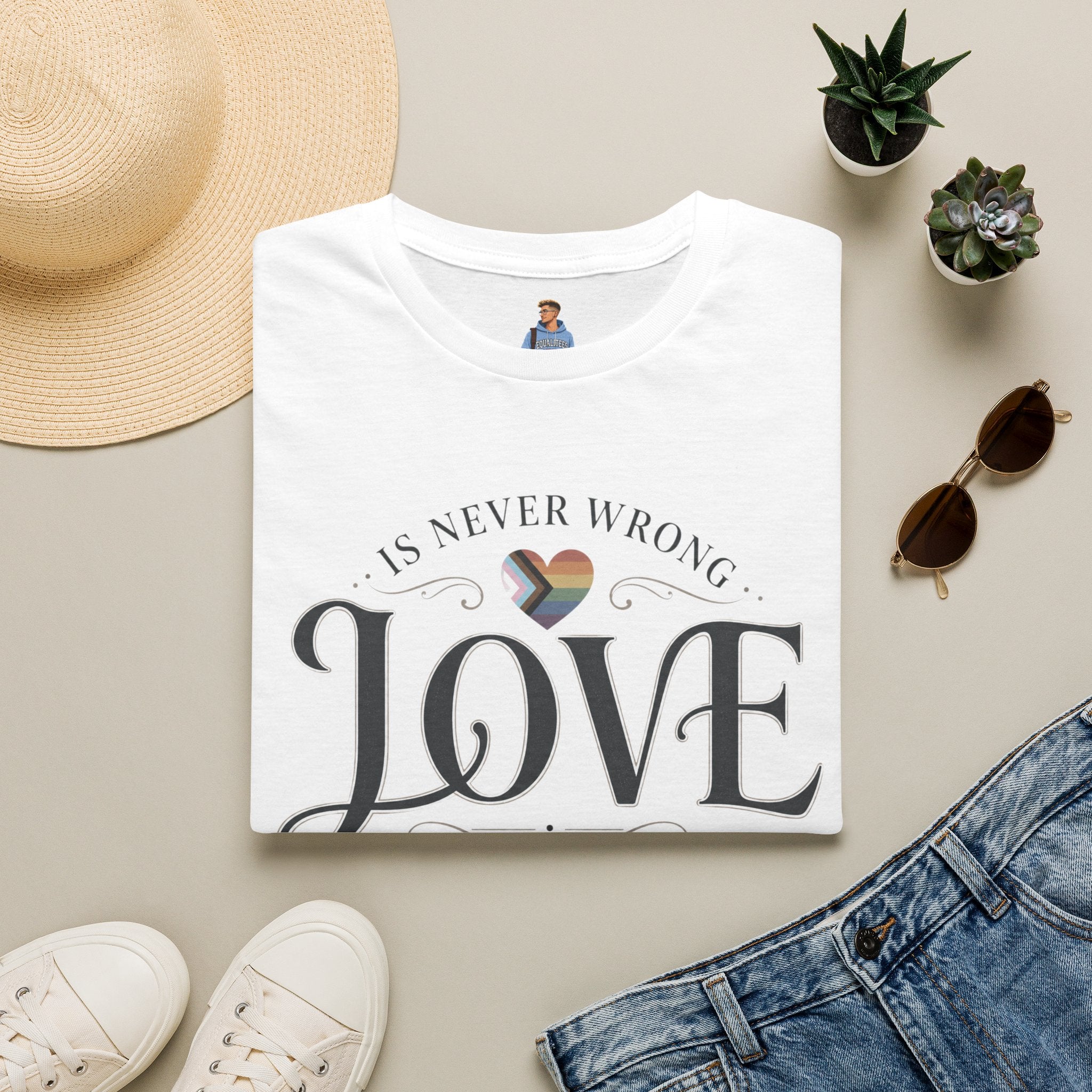 Love Is Never Wrong T-Shirt — LGBTQ+ Pride Heart Tee