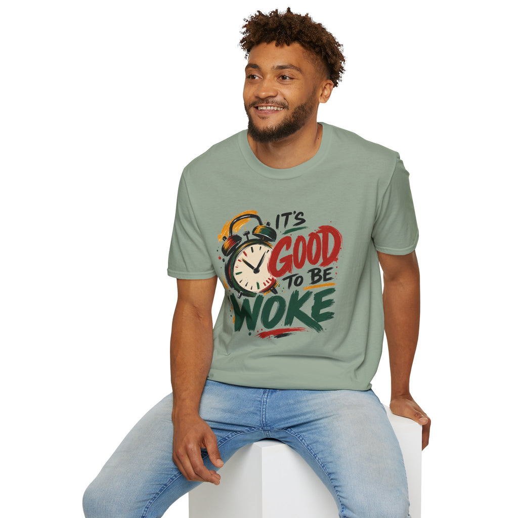 T-Shirt — "It's Good To Be Woke" Graphic Tee (Alarm Clock Design)