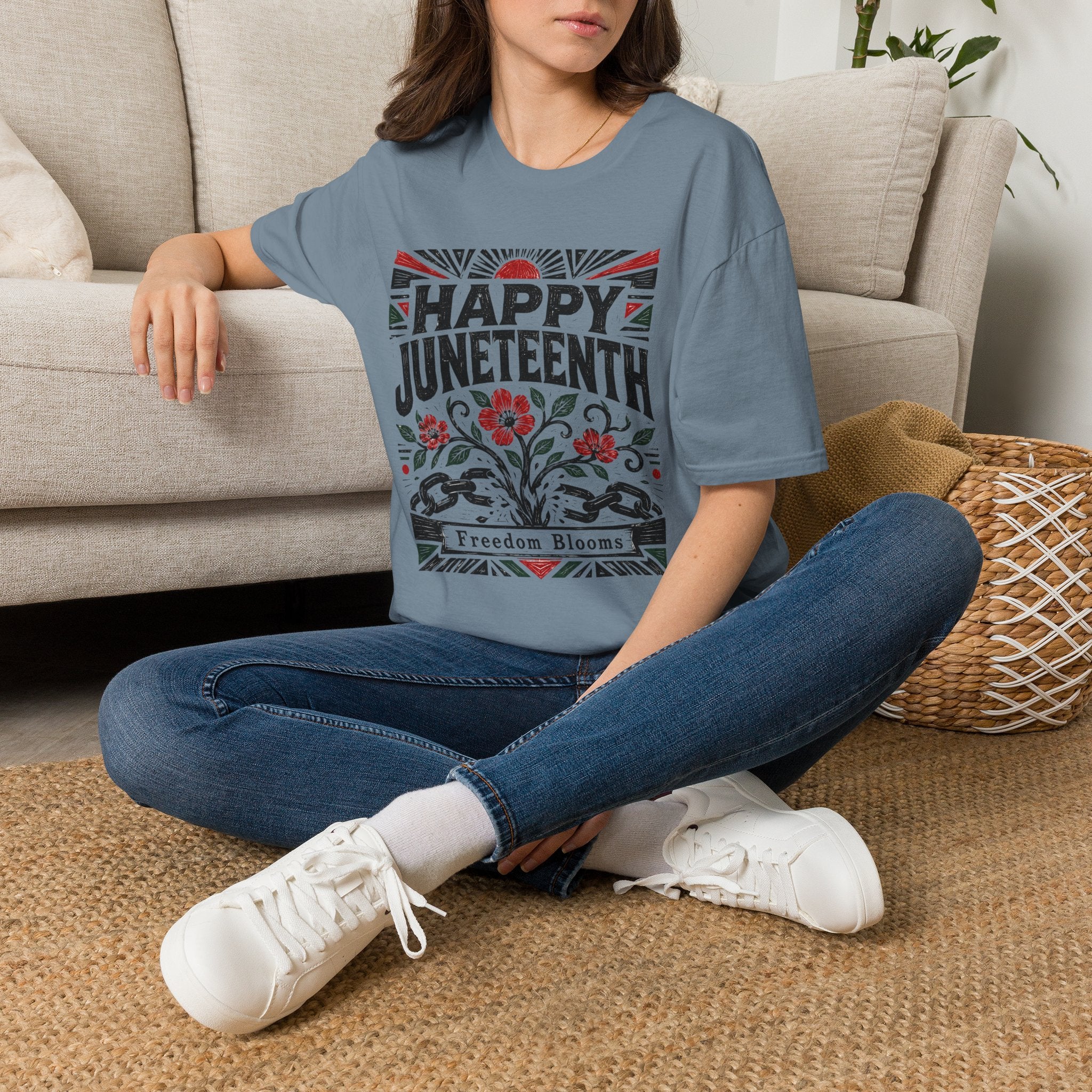 Juneteenth T-Shirt — "Happy Juneteenth" Floral Freedom Tee