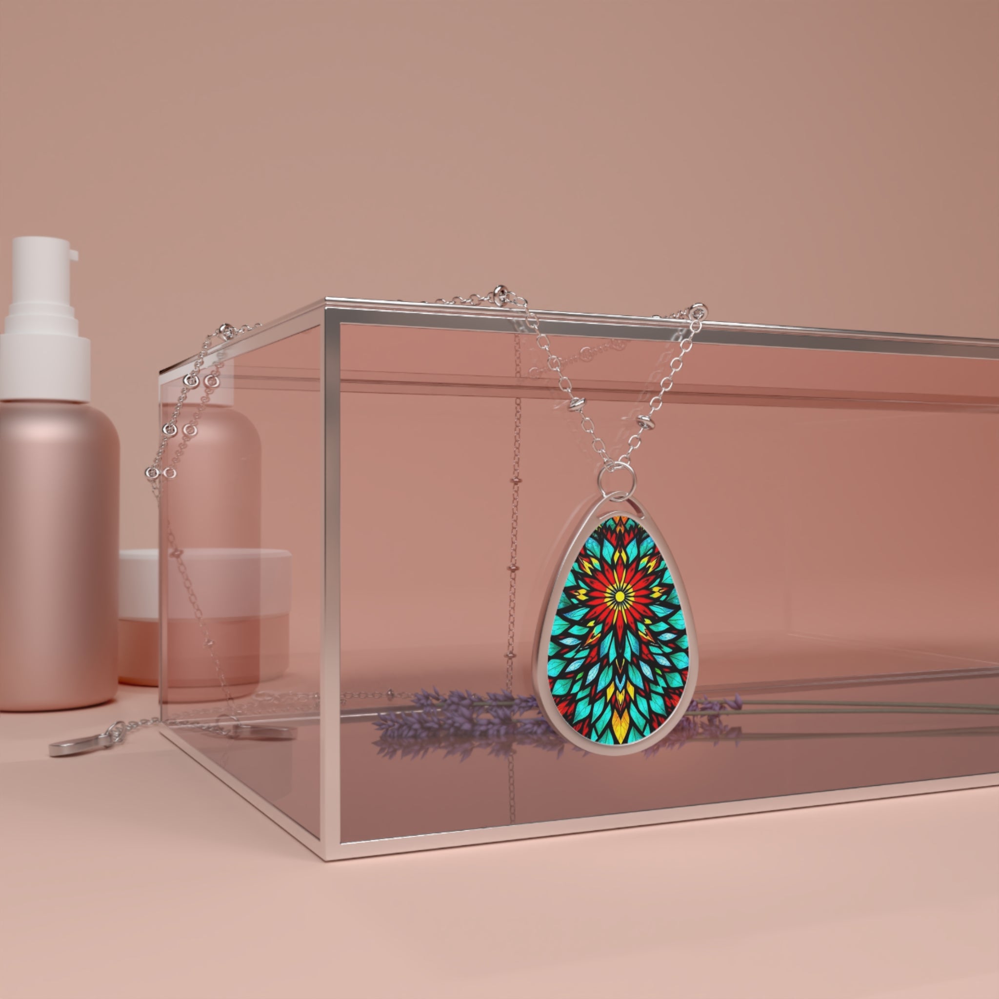 Colorful Mandala Teardrop Pendant Necklace