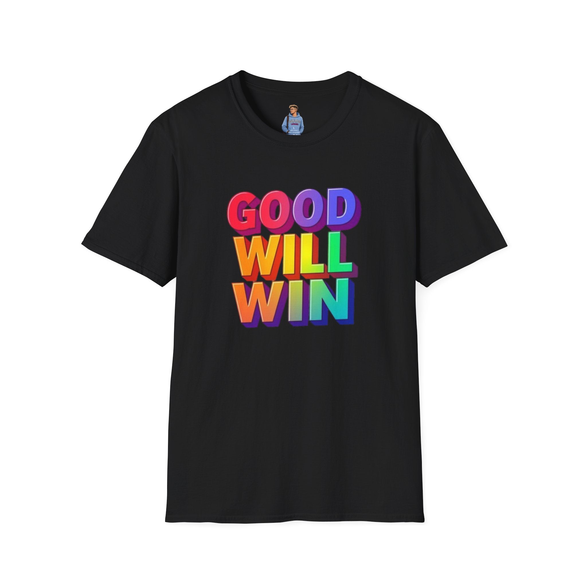 Camiseta unisex de estilo suave con mensaje positivo "Arcoíris, buena voluntad, triunfo"