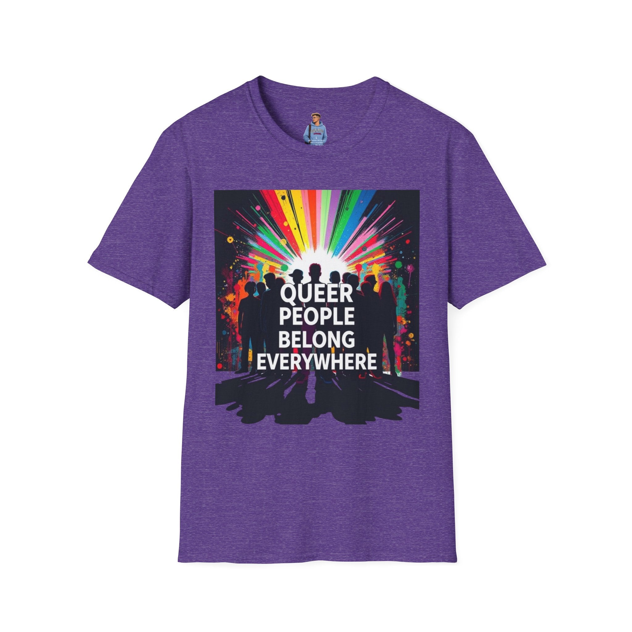 Unisex Softstyle T-Shirt - 'Queer People Belong Everywhere' Pride Graphic Tee