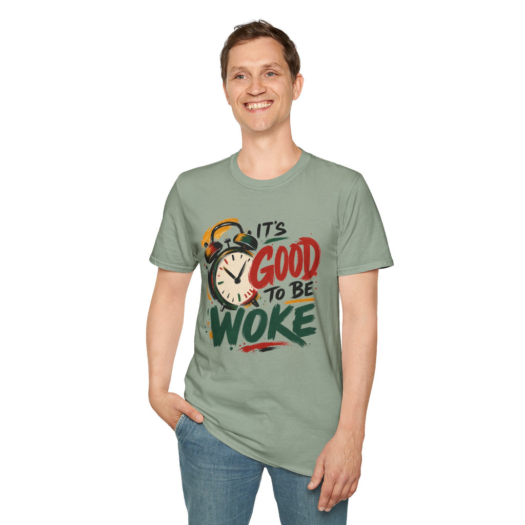 T-Shirt — "It's Good To Be Woke" Graphic Tee (Alarm Clock Design)