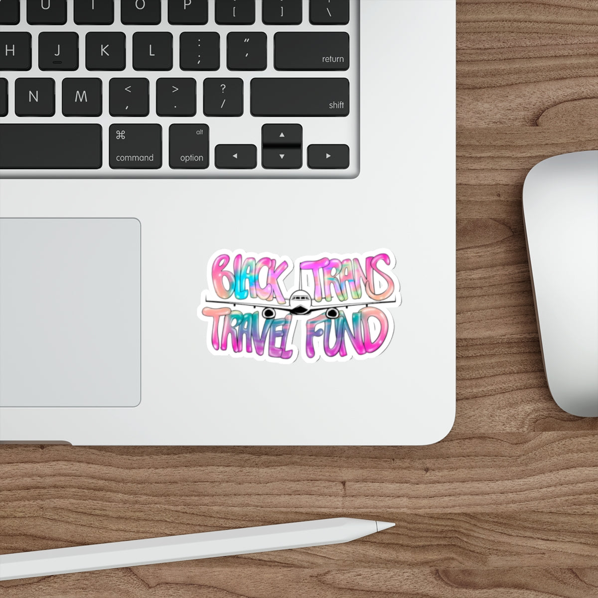 Die-Cut Sticker — "Black Trans Travel Fund" Colorful Airplane Sticker for LGBTQ+ Support & Pride