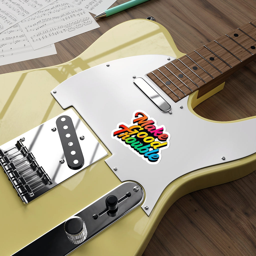 Die-Cut Stickers - Make Good Trouble - Rainbow Text - EqualiTees.Me