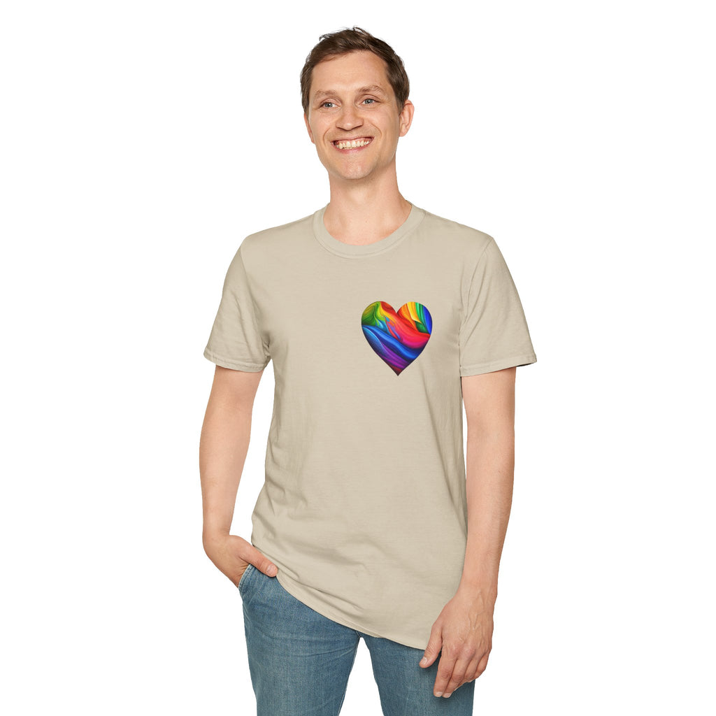 Camiseta unisex Softstyle - Diseño de corazón de orgullo con la frase 'La existencia es resistencia'