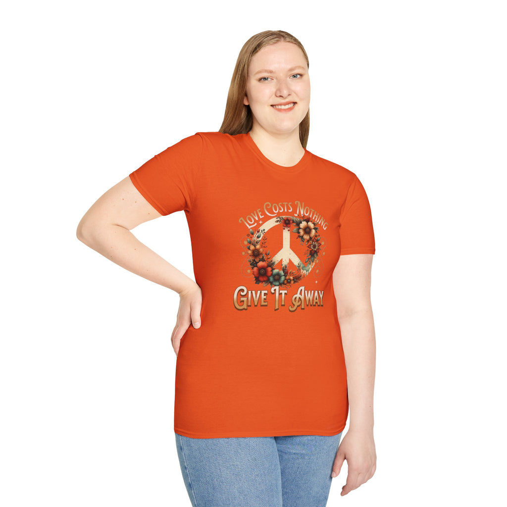 Unisex Softstyle T-Shirt - Love Costs Nothing, Give It Away Floral Peace Design