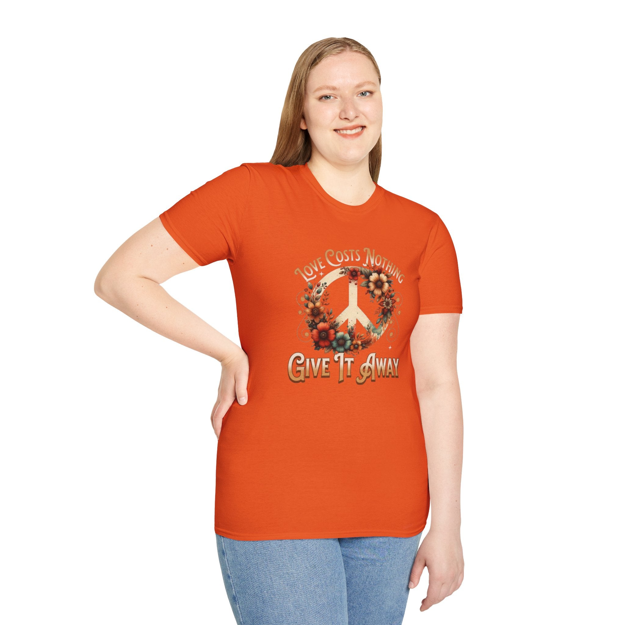 Unisex Softstyle T-Shirt - Love Costs Nothing, Give It Away Floral Peace Design