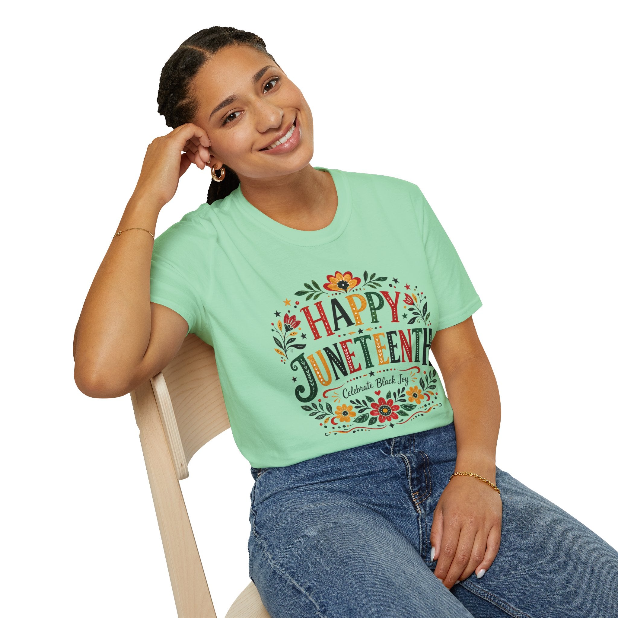 Juneteenth T-Shirt — "Happy Juneteenth" Floral Celebration Tee